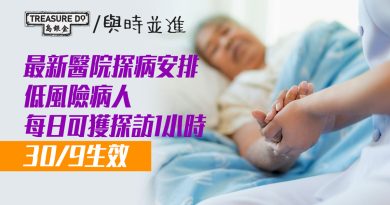 醫管局宣佈調整公立醫院探病安排　低風險病人每日可獲探訪1小時　高風險病人每周兩次　30/9生效