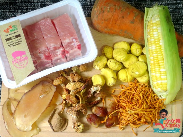 蟲草花姬松茸螺片排骨湯-材料