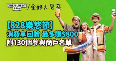 828樂悠節｜憑樂悠咭消費滿$100即回贈$8，最多賺$800 (130個參與商戶名單)