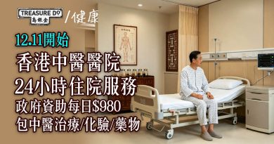 香港中醫醫院12.11推24小時住院　政府資助每日$980包中醫治療/化驗/藥物